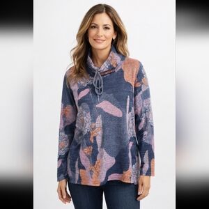 Periwinkle by Barlow Multicolour Floral Patchwork Cowl Neck Sweater Drawstring